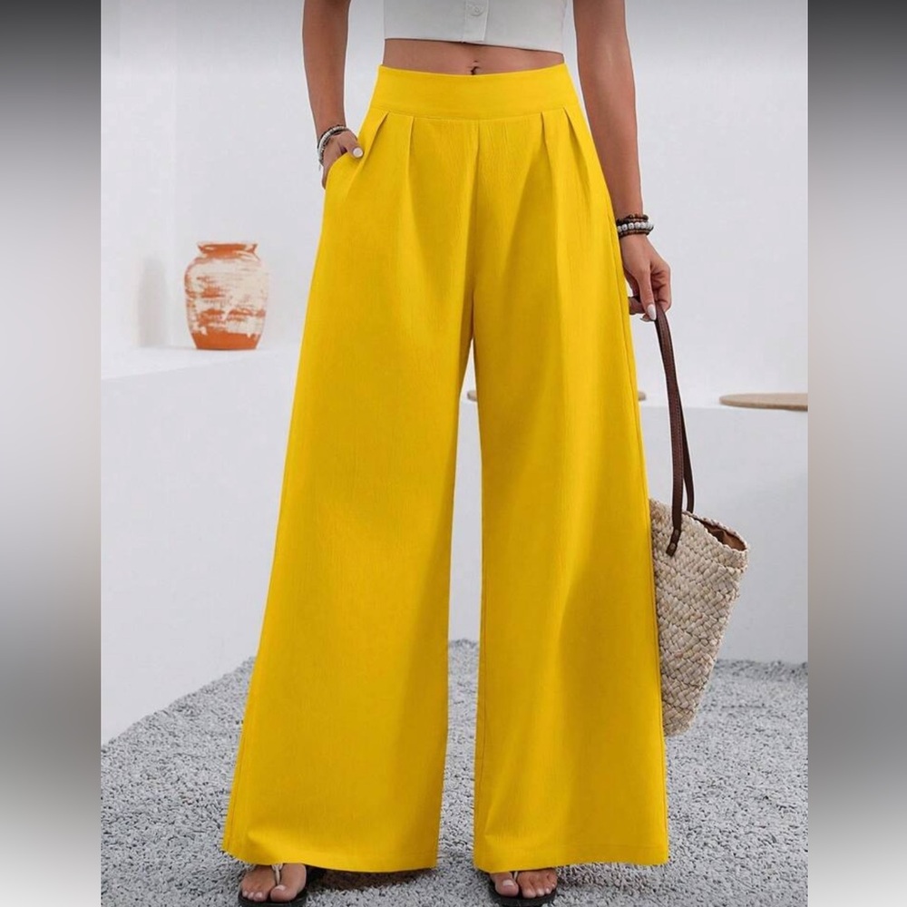 Women's Yellow Wide-Leg Pants